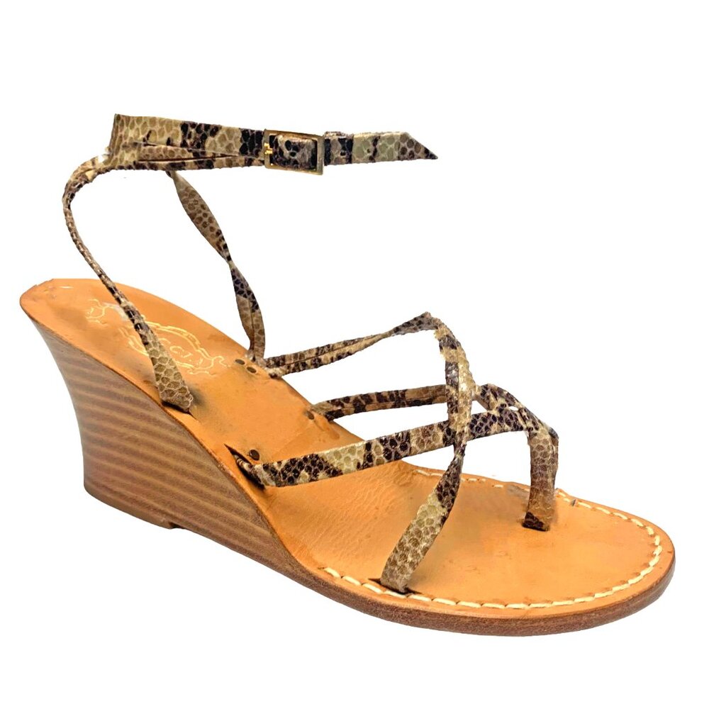 Tuccia Di Capri Embossed‎ Leather Strappy Wedge Sandals